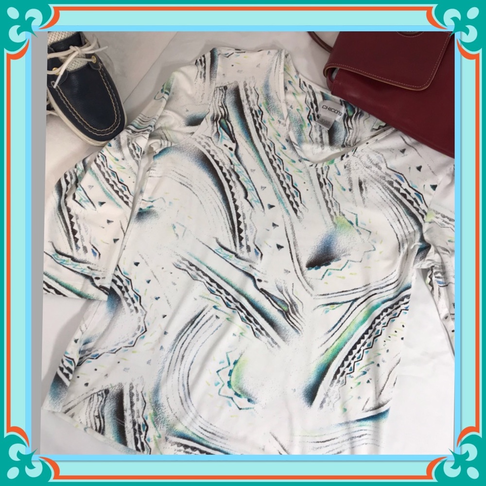 Graphic geometric long sleeve V Neck T Shirt